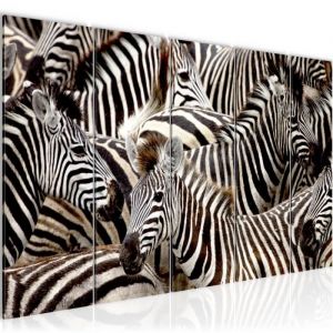Runa art Tableau Décoration Murale Zèbre dAfrique 200x80 cm - 5 Panneaux Deco Toile Prêt à Accrocher 000855a