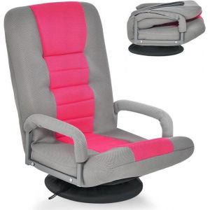 RELAX4LIFE Fauteuil Inclinable Pivotant &agrave; 360&deg; Pliant avec Accoudoirs Dossier R&eacute;glable sur 5+2 Positions Charge 150KG Rose