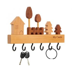 Porte Clef Mural Porte-clés Mural en Bois Porte Manteau avec 6 Crochets Crochets et Patères pour la Maison Multifoncti QIEDOVIEY