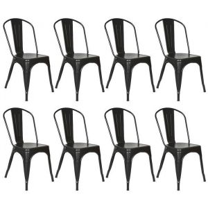 Tabourets hauts de bar - VIVOLILV - Métal - Lot de 8 Chaise de bar avec dossier Noir - Industriel - 43x46x85cm