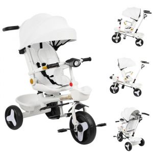 Amiremplie TRICYCLE POUR ENFANT Scooter multifonctionnel-100*75*50cm-tricycle pliable pour b&eacute;b&eacute; Blanc