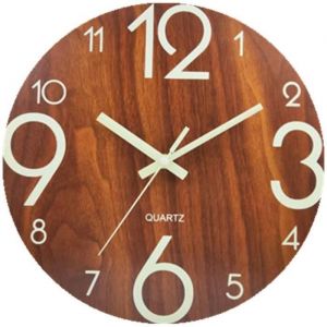 Topkey 12 Pouces Horloge Murale Lumineuse Design En Bois Silencieux Veilleuses Horloge Murale Ronde Pour Salon Chambre