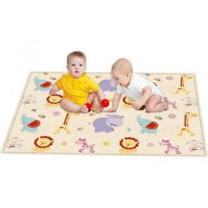 Grand Tapis de Jeu pour Bébé Animaux du MondePliable Tapis de Sol en Mousse AntidérapantTapis déveil