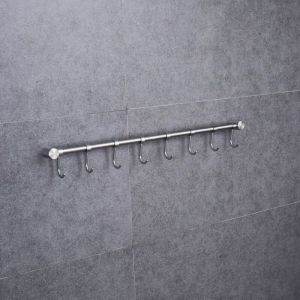 Crochet &agrave; torchon，Crochet Barre de Cuisine en Acier Inox avec Argent（500 mm + 8 crochets）