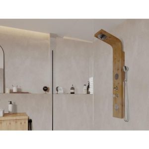 Colonne de douche hydromassante pluie tropicale et panneau en bambou - 20*140 cm - TISSIA