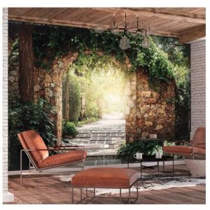Papier peint intiss&eacute; 3D Effet 350x256 cm D&eacute;coration Murale XXL Poster Tableaux Muraux Tapisserie Photo Trompe loeil Nature Pergola
