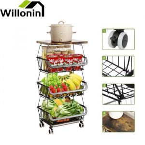 Willonin® Panier à Légumes avec Roulette Etagere à Fruits de 4 Niveaux Bac de Rangement Empilable Chariot de stockage cuisine