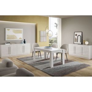 CLARK - Ensemble S&eacute;jour Laqu&eacute; Blanc Table 190cm + Buffets 3 et 4 Portes