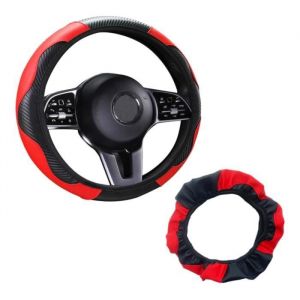 Caches de Volant en Cuir Microfibre Respirant et Antidérapant Couvre Volant Voiture Volant Universels Diamètre de 37-38cm Noir Rouge