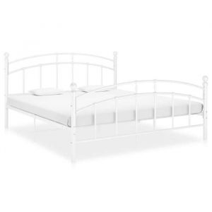 Lit Double  2 personnes Cadre de lit blanc m&eacute;tal 160x200 cmsans matelas Adulte16736757