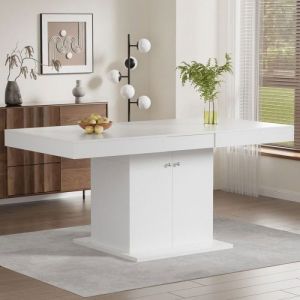 Table &agrave; manger blanc laqu&eacute; 140/180cm  Extensible t&eacute;lescopique automatique avec rangement
