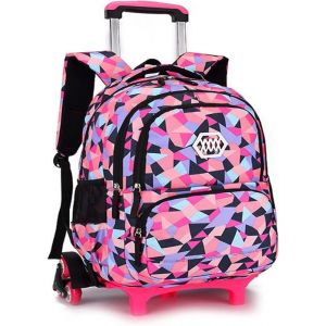 Cartable Primaire Fille Cartable à Dos Scolaire Roulette CE1 CE2 Sac à Dos Roulettes Fille Trolley Bag Bagage Enfant 33*24*48cm