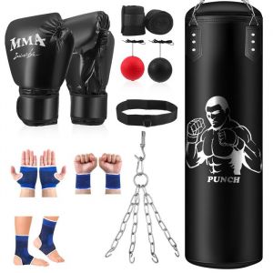 Sac De FrappeSac De Frappe AdulteSac De BoxeSuspension Boxe Punching Bag 120cm avec Gants Bandages pour Le Muay Thai