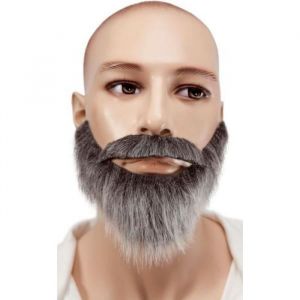 Accessoire D&eacute;guisement - PTIT CLOWN - Moustache et Barbe Grise - Autocollant - Synth&eacute;tique