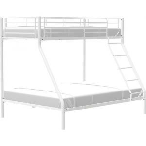 BRUCE Lits superposés  3 places - 90/140 x 190 cm - Blanc - En métal - Sommiers inclus