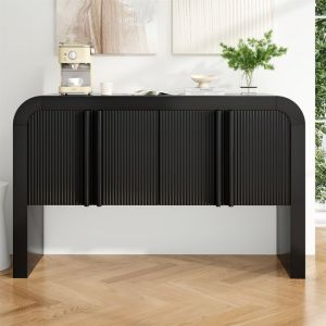Buffet Bahut à Angle Arrondi avec Portes，élégance Légère，Commode de Cuisine Salon Moderne 120cm avec Portes MagnétiquespourNoir