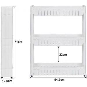 FRG40-W Chariot de stockage Meuble de rangement à roulettes Etagère de cuisine salle de bains - 3 étages Blanc