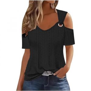 Hauts dété pour Femmes épaules dénudées Manches Courtes t-Shirts Haut Chemisiers De Travail pour Femmes Bureau Manches Longues