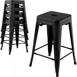 RELAX4LIFE Lot de 4 Tabourets de Bar en M&eacute;tal avec Repose-Pied Tabouret de Cuisine Empliable H 61 CM Charge 150 KG Noir