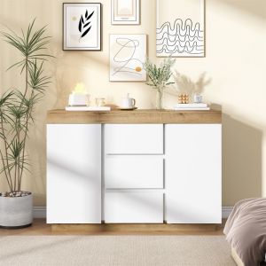 FLASIDU Buffet - Buffet bas - Buffet Commode avec 3 tiroirs et 2 portes - pour la chambre et le s&eacute;jour - Blanc - 120x40x82cm