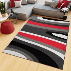 TAPISO Tapis Salon Poil Court Maya Rouge Noir Gris Blanc Ondes Polypropyl&egrave;ne Int&eacute;rieur 200x200 cm