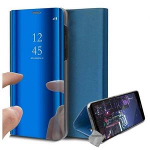 Housse etui portefeuille miroir clear view pour Samsung Galaxy S20 FE 5G + verre trempe - BLEU