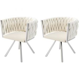 Chaise Salle &agrave; Manger Lot de 2Cusine Pivotant &agrave; 360&deg; en Velours Fauteuil Salle &agrave; Manger avec Dossier Tress&eacute; Fauteuil Rembourr&eacute;