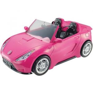 Voiture Cabriolet Rose pour poupée Barbie - Barbie - 2 sièges noirs - Ceintures et rétroviseurs argentés