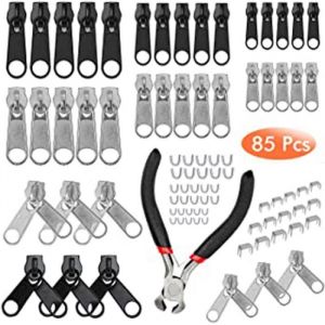 85 Pcs Remplacement Zip Curseur Fermeture Eclair Kit De R&eacute;paration De Fermeture Avec Mini Pinces Remplacement De Fermeture &Agrave; Gli