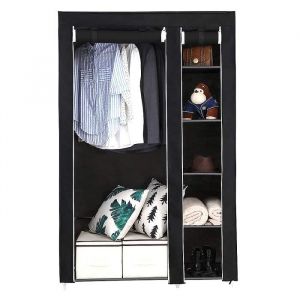 Armoire de Dressing Pliable en Toile XL OOBEST - Noir - 110 x 45 x 175 cm - Penderie et &Eacute;tag&egrave;res