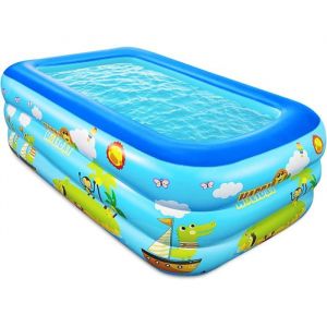 Piscine familiale gonflable pour enfants - 150 cm - Rectangulaire - Avec fond souple et gonflable  - Bleu
