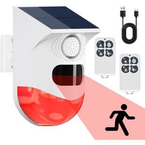 Detecteur de Mouvement SolaireD&eacute;tecteur de Mouvement ExterieurDetecteur de Presence Infrarouge sans FilSon 120dB et &Eacute;tanche Ip67