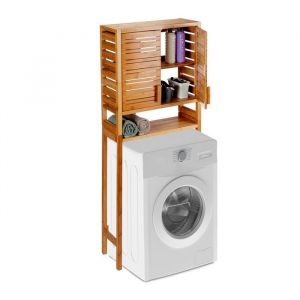 Relaxdays Armoire de machine à laver en bambou droit portes en lamelles 3 supports armoire WC HlP 164x66x26 cm