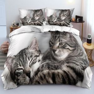 Couple de chats Parure de lit 3 pieces 1 housse de couette 220*240cm et 2 taies doreillers 63*63cm