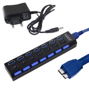 USB 3.0 Hub 7 ports adaptateur indicateur LED pour PC ordinateur portable 5G Mbps EU fiche