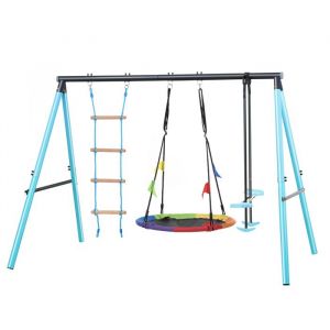 Portique enfants avec Balançoire à nid Echelle et Filet à grimper Bascule Aire de jeux Support de jeu en plein air bleu