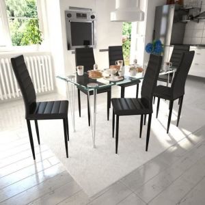 Chaise de Salle à Manger - OVONNI - Lot de 6 - Simili - Noir