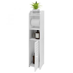 B.LIVEM Meuble de Salle de Bain Colonne avec porte-rouleau porte-rouleau et meuble de salle de bain 2 en 1 blanc 15*17*76cm