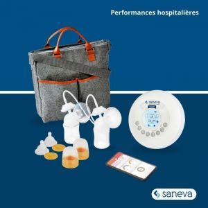 Tire lait &eacute;lectrique SANEVA SATURN &ndash; Connect&eacute; Bluetooth veilleuse simple/double 2 phases programmes sans BPA t&eacute;terelles 24mm