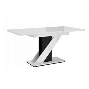 Table à manger extensible EVAN - Blanc laqué et noir - Rectangulaire - 6 places