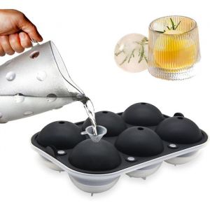 Moule à glaçons boule moule à glaçons rond avec entonnoir- 6 grandes boules à glaçons 2.5in(6.35cm)Moule à glaçons en plastique