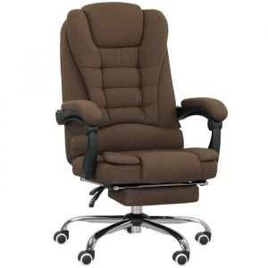 Fauteuil de bureau - Vinsetto - hauteur réglable dossier inclinable et repose-pied - tissu aspect lin - 65x70x118cm - marron