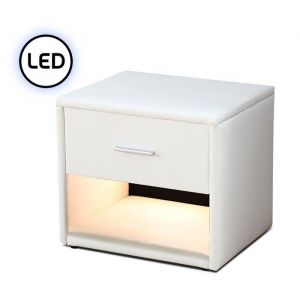 Chevet simili cuir avec &eacute;clairage Led LEVA - Blanc