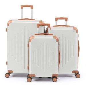 ALIGHTUP - Set de Valises - Lot de 3 Valises à roulettes - Rayures en diamant - Beige et marron