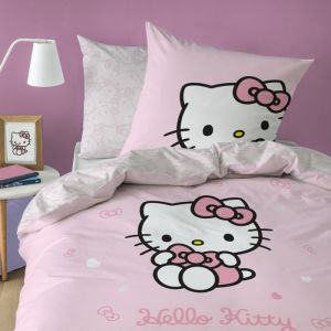 Parure de lit enfant 100% Coton - HELLO KITTY CUTE - Rose - 140x200+63x63cm