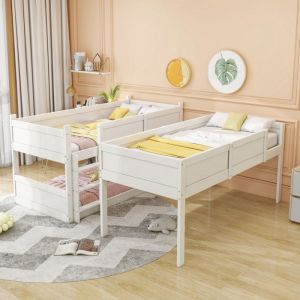 Plaque &eacute;paissieLit triple 90 * 200 cm lattes en bois massif lit mezzanine conception haute cl&ocirc;ture lit b&eacute;b&eacute; lit en bois blan