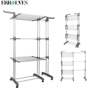 ERROLVES&reg; &Eacute;tendoir Mobile avec 6 roulettes S&eacute;choir &agrave; Linge Pliable Longueur Extensible 75cm-142.5cm Grand Capacit&eacute; ZCY