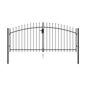 Portillon grillag&eacute; - YNJ - Double porte de jardin - Acier enduit de poudre - Noir - 300x175 cm