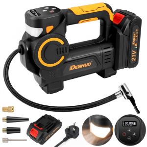 Compresseur Voiture Compresseur &agrave; Air Portatif 21 V  1500 mAh Gonfleur Pneus Voiture avec Manom&egrave;tre Num&eacute;rique pour Voiture Moto