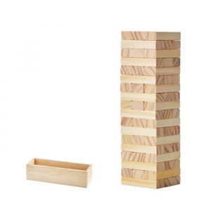 Jeu de Tour en Bois-Duoku-54 blocs-Tour de Blocs Empilables en Bois de Pin-avec Caisse de Rangement pour Int&eacute;rieur Ext&eacute;rieur